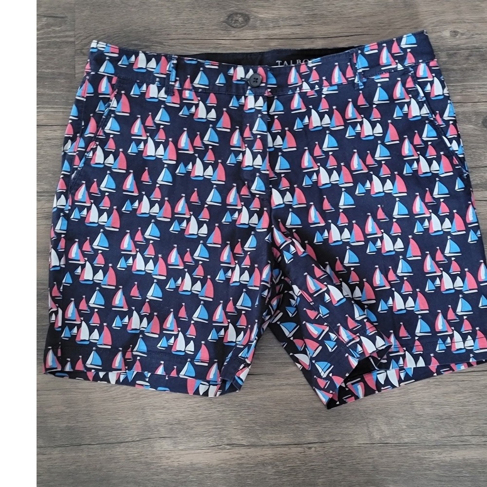 Talbots The Weekend Short Navy Blue Sailboat Print Nautical Chino Shorts Size 8